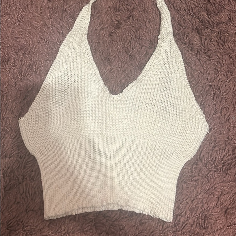 halter neck button detail knit top
